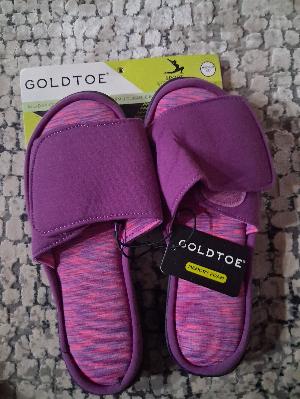 Goldtoe Purple and Pink Women's Memory Foam Slide Slippers